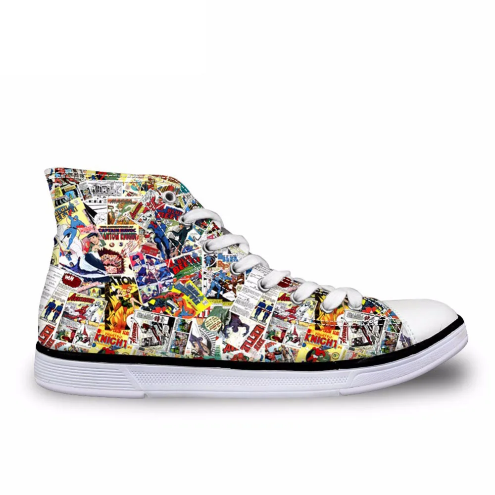 

Vulcanized Shoes Men Vintage Comic Book Heroes Printing Canvas Shoes Male Casual Flats High Top Vulcanize Shoes Men