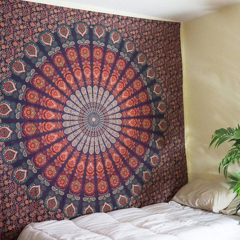 

Cilected Peacock Mandala Wall Hanging Tapestry Indian Floral Printed Wall Cloth Tapestries Hippie Gypsy Beach Blanket Yoga Mat