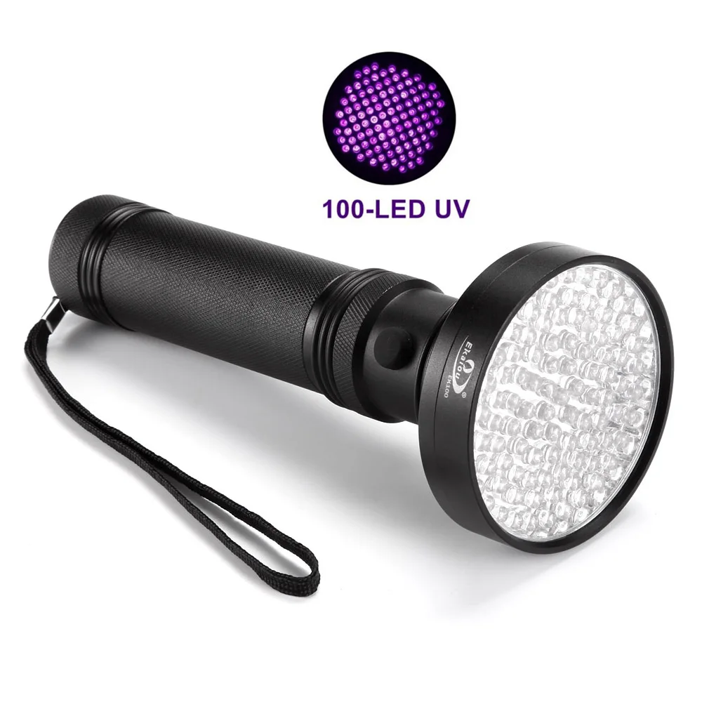 Aluminum Black Shell 395 400nm Ultraviolet Light 100 LED UV Flashlight