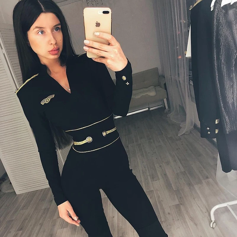 

sexy long sleeve black elastic 2019 newest fashion bodycon full length bandage jumpsuits
