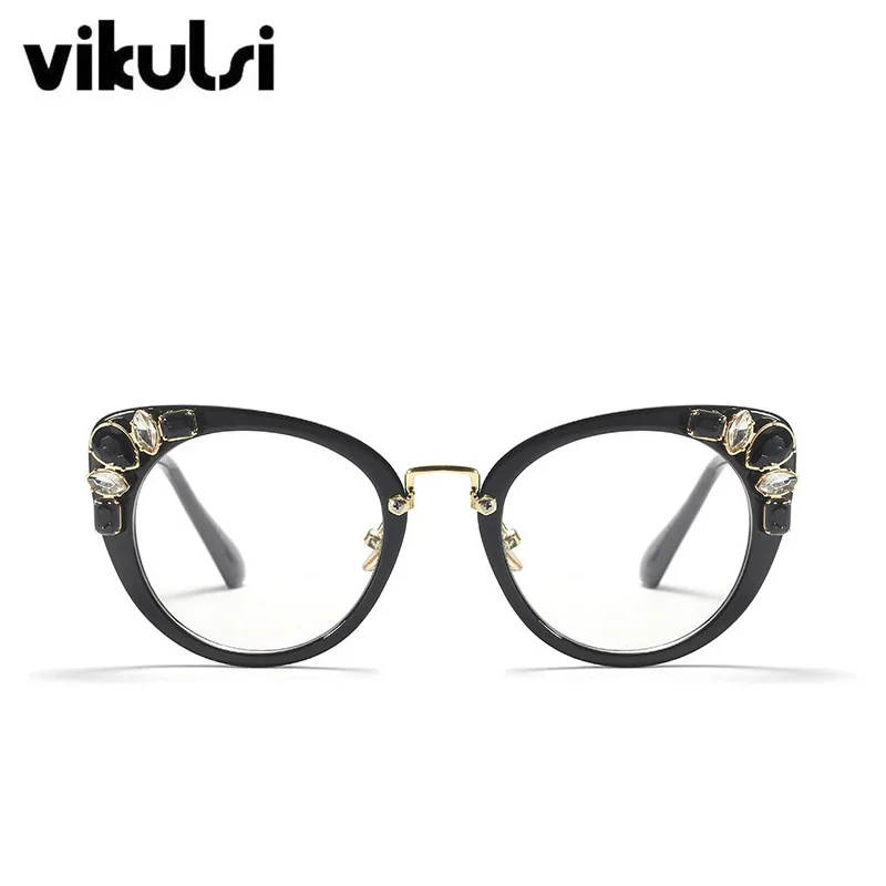 Модные оптические кошачьи женские очки оправа кристалл Металл оправа для очков женские очки oculos de Clear очки UV400 - Цвет оправы: D825 black clear
