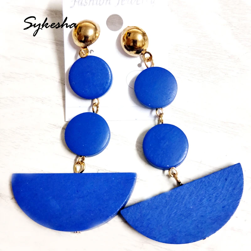 

2019 Elegant Blue Stud Wood Earrings Africa Korean Fashion Wooden Jewelry