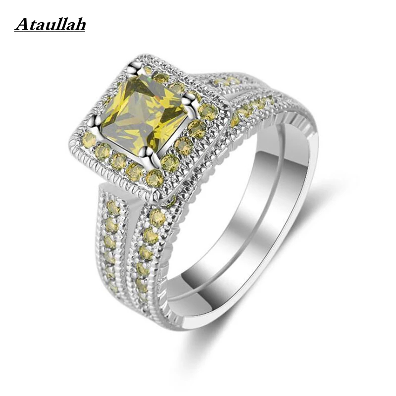 

Ataullah Brand Jewelry 2018 Yellow CZ Ring in Plated White Gold with Top Round Brilliant Crystal Fashion Ring for Women RWD7-047