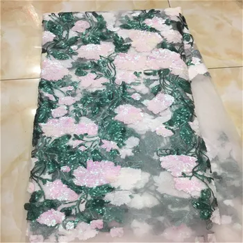 

2019 Latest Shining African Lace Fabric With Sequins Fabric High Quality French Tulle Sequin Lace Fabric For Party Dress