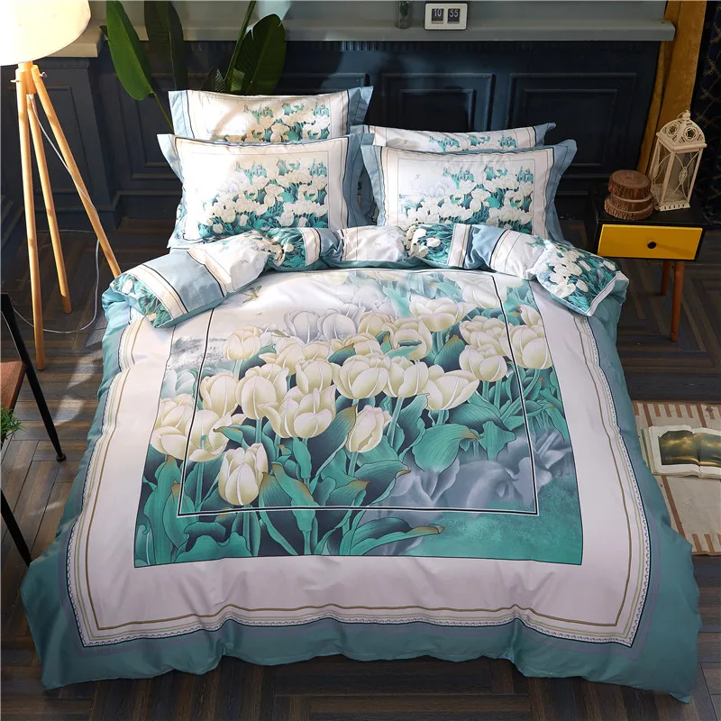 Good quality Chinese style cotton Bedding sets quilt cover comfortable duvet cover pink pillowcase gray sheet wedding bedclothes