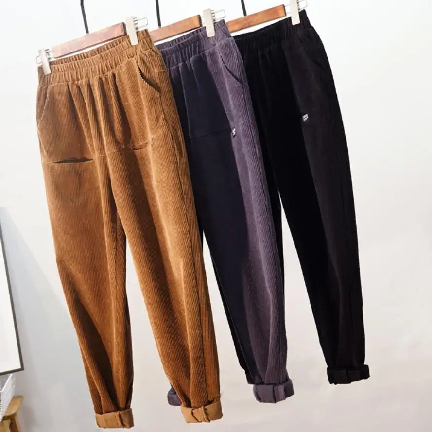 Women Corduroy Pants Vintage Autumn Winter Casual Thicken Warm Elastic ...