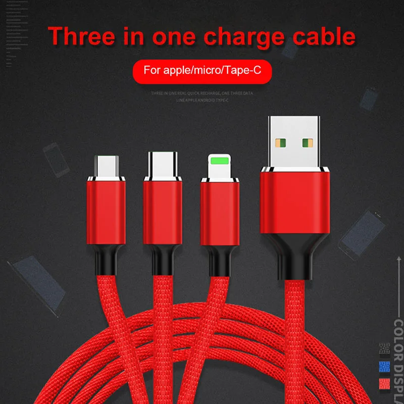 ! ACCEZZ USB кабель для зарядки iPhone X 7 8 6 Plus 3 в 1 Micro Type C Samsung Xiaomi 5 Быстрая линия зарядного
