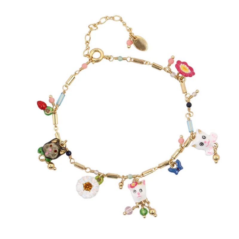 

Kitten's Spring Garden series bracelet for women enamel glaze lovely cats flowers bracelets fashion jewelry