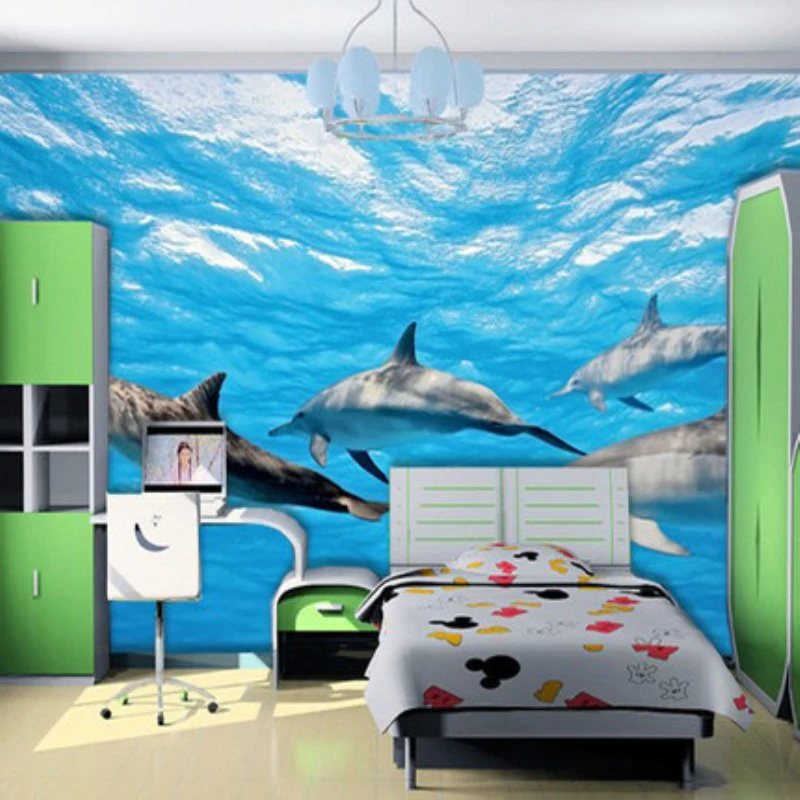 

3D Photo Wall Murals Blue Sea Whales for Home Decoration TV Background Wall for living room 3d Stereo Wall papers for kids room