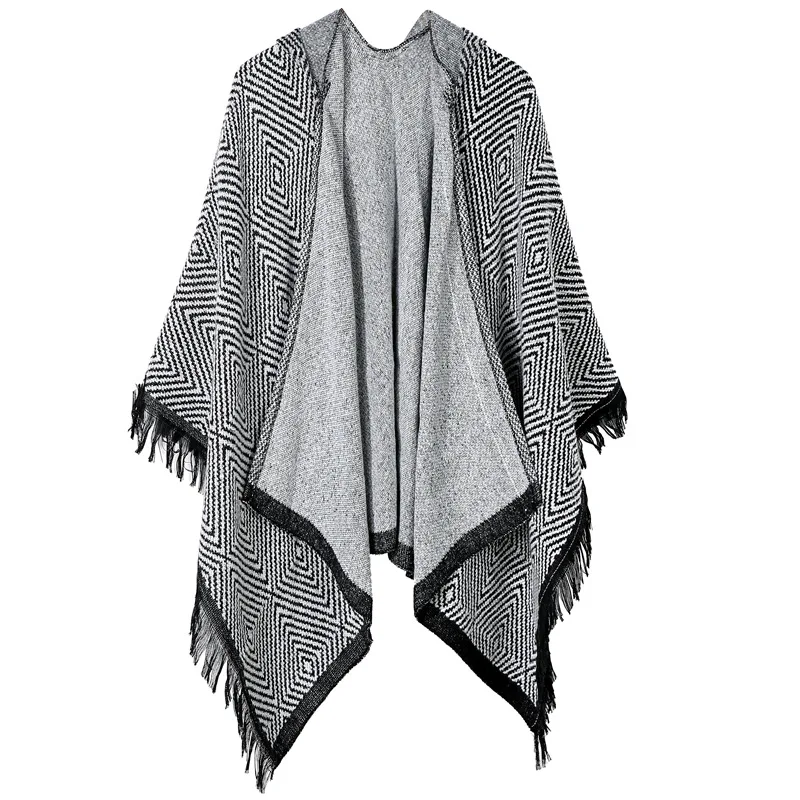 

2019 Highquality women winter scarf fashion striped black beige ponchos capes hooded thick warm shawls and scarves femme outwear