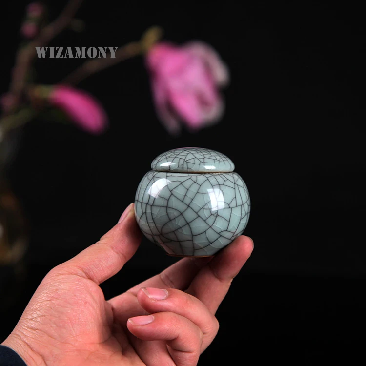 WIZAMONY, высокое качество, мини хрустящая глазурь Longquan Celadon, керамическая чайная коробка, экологически чистый чай, Caddy, чайная емкость, чайная фарфоровая банка