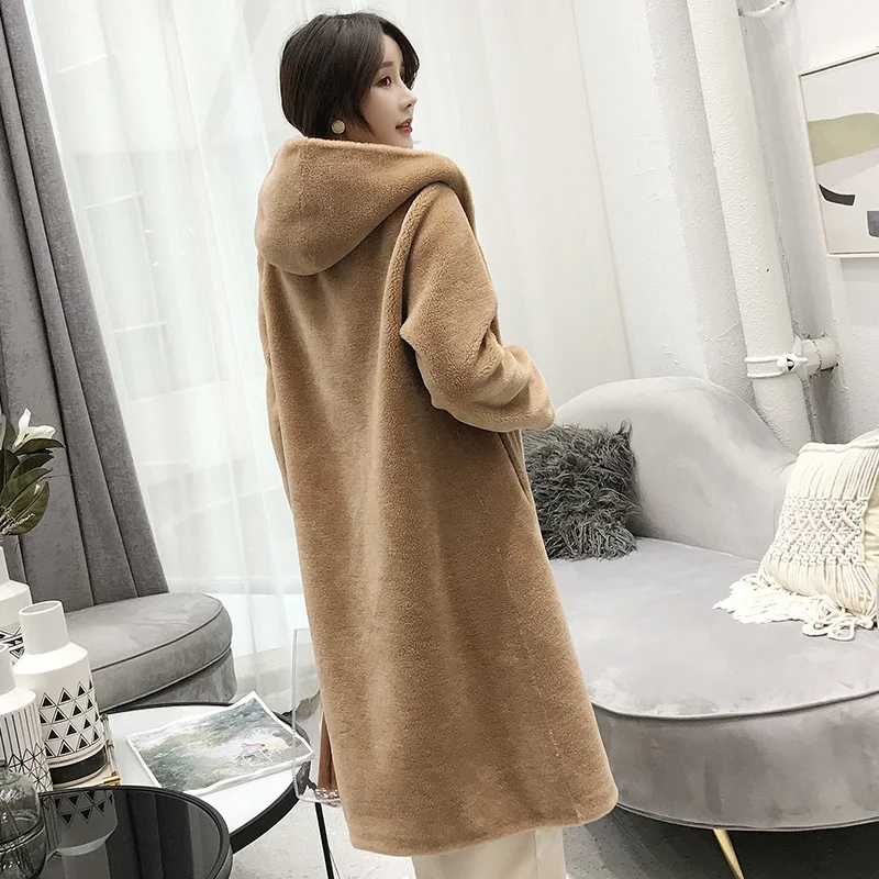 Laine Vestes De Moutons Femmes Des Hiver Manteaux 2018 Wyq1955 Long Beige Manteau À Veste Mode bleu Avec camel Capuche Chaud Tonte Fourrure Ayunsue Réel Ceinture xa08aq