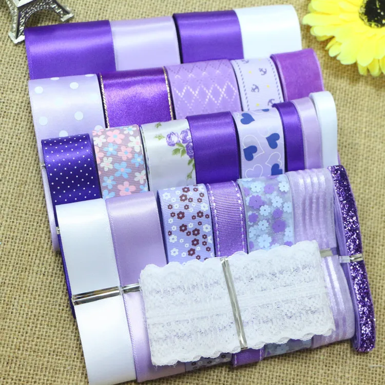 28 Yards/Set DIY Hair Bow Material Beautiful Purple Color Ribbon Set