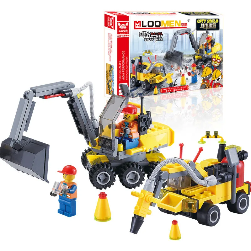 

J319 Gift For Kids!196pcs DIY City Engineering Team Assemble Toy Excavator Small Particles Building Blocks Early Educational Toy
