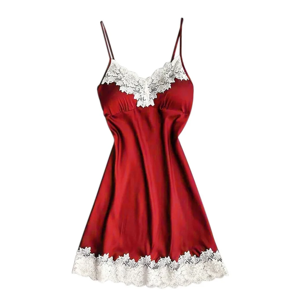 

Satin Sleepwear Women Ladies Nightwear Nightdress Sexy Lingerie with Chest Pads lace top women Padded Wire Free Lace#6