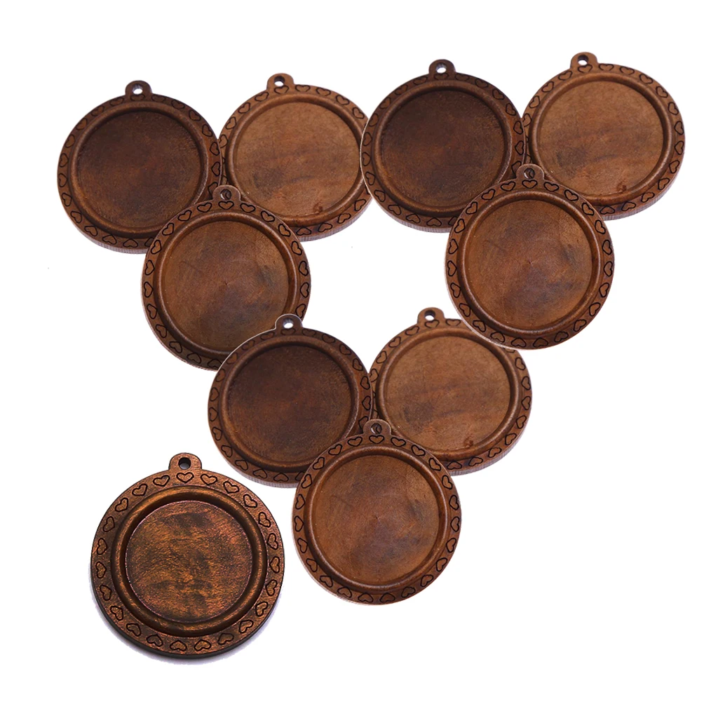 10 Pieces Brown Round Natural Wooden Blank Cameo Charms Cabochon Base Settings Blanks Tray DIY Necklace Bracelet Pendants 30mm