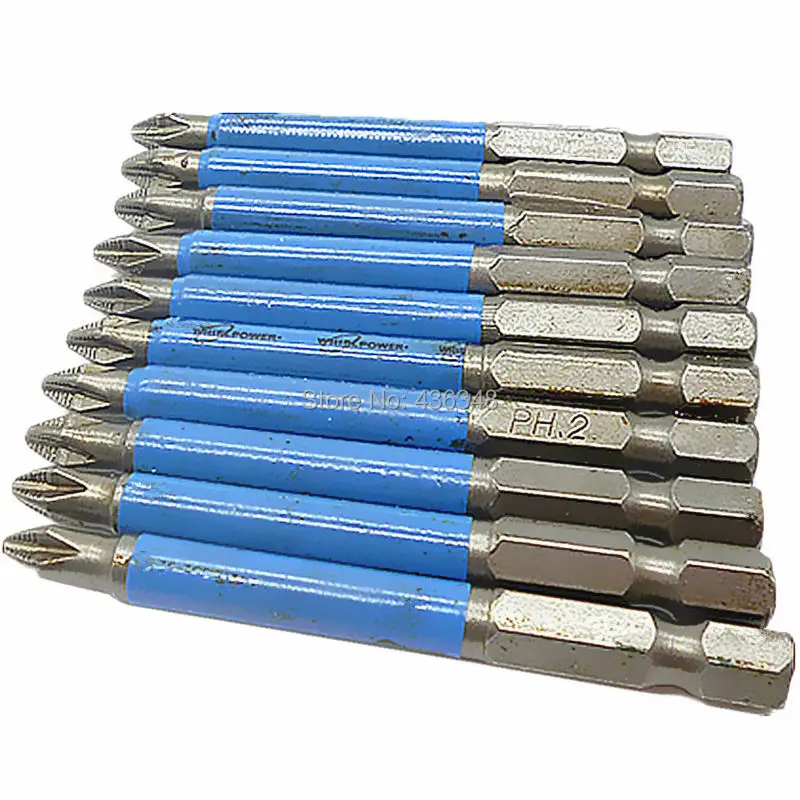 10pcs 70mm Non Slip Screwdriver Drill Bits Skid Screw Phillips PH2 70mm