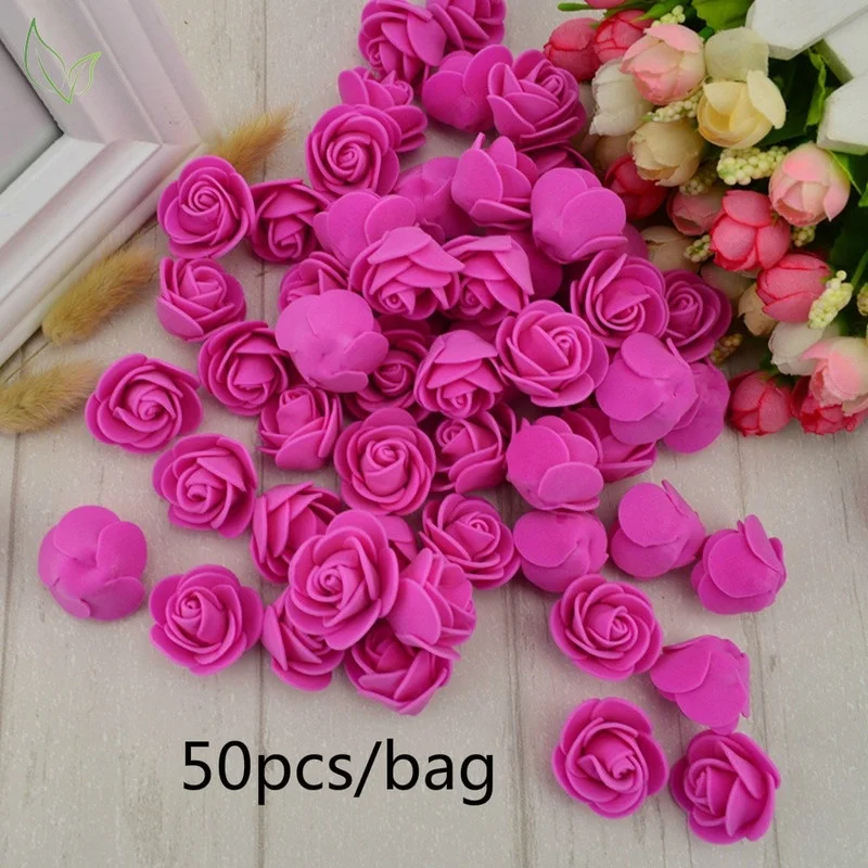

50pcs/bag PE Foam Fake Flower Roses Head Artificial Flowers Wedding Decoration for Scrapbooking Gift Box Diy Wreath Multi-use