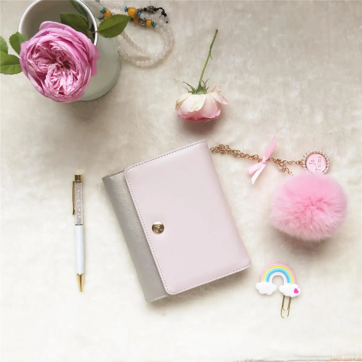 

K&KBOOK 100% Cowhide Genuine Leather Notebook A6 B6 3 Folds Planner Gold and Pink Agenda Book Stationery for Gift