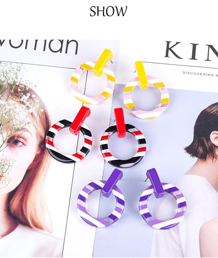 YUQINQIN Trendy Drop Earrings for Women 2018 Statement Acrylic Circle Dangling Earings Fashion Elegant Resin Summer Earring (5)