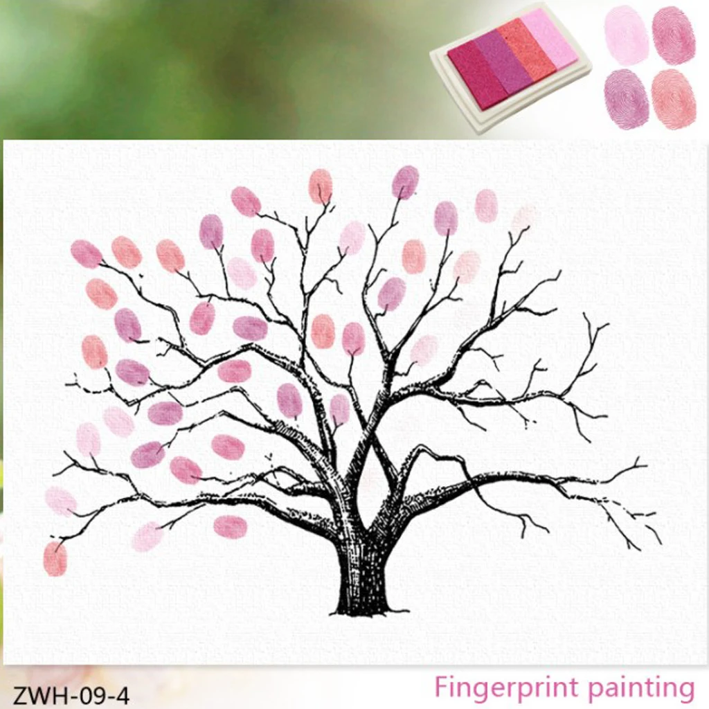 Guest Signature Sign-in Book with Inkpad, Fingerprints Tree Painting for Wedding Birthday Party