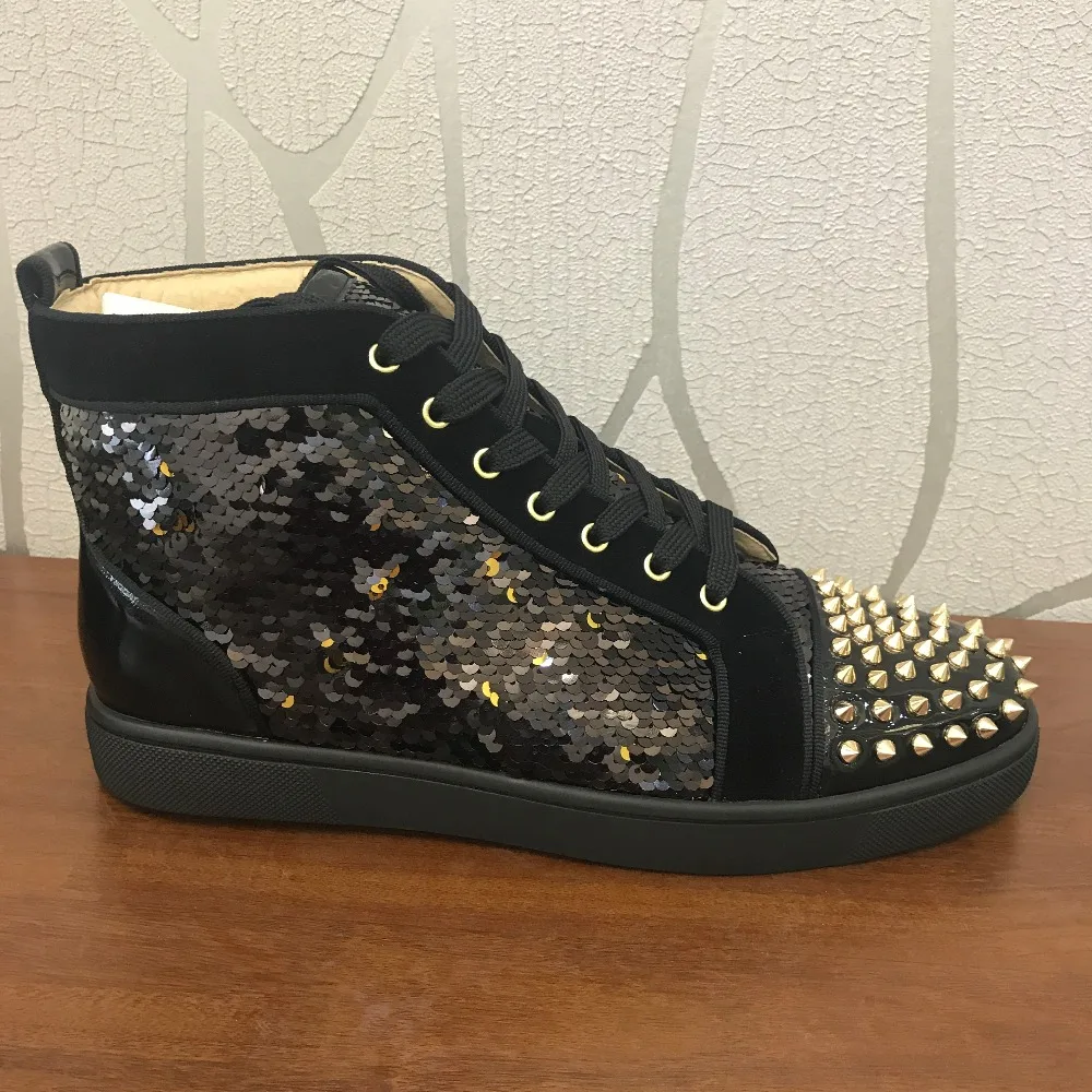 Casual Designer Sneakers Free shipping fashion men Black glitter spikes ...