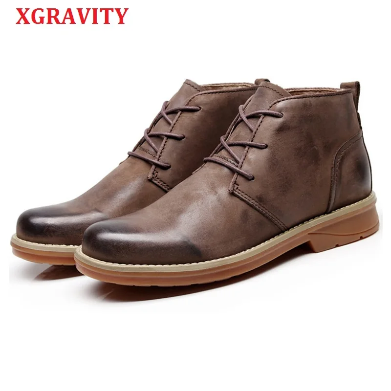 

XGRAVITY European American Lace Up Man Boots Cow Genuine Leather Men's Shoes Spring Working Shoes Man Business Formal Boots A178