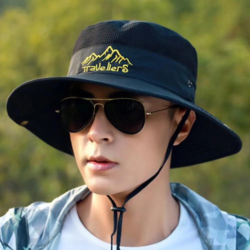 Крутые западные мужские уличные шляпы для рыбалки мужские s горные солнцезащитные кепки для путешествий летние пляжные шляпы ковбойские дышащие рыбки мужские кепки s - Цвет: black