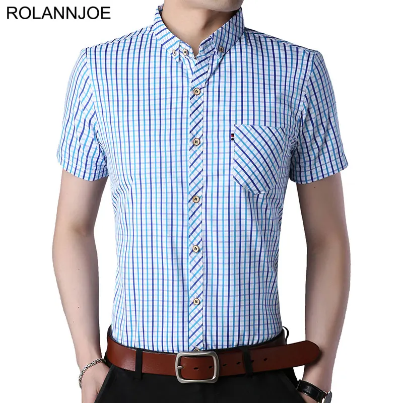 

R.N.J. Business Color Small Plaid Shirts Mens Clothes 2018 Short Sleeve Mens Dress Shirts Smart Casual Slim fit Men Social Shirt
