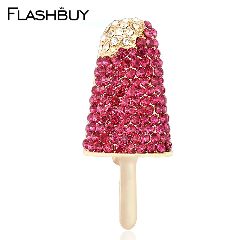

Flashbuy Pink Popsicle Brooch For Women Rhinestones Crystal Alloy Enamel Personality Female Jewelry Brooch Pins Accessories