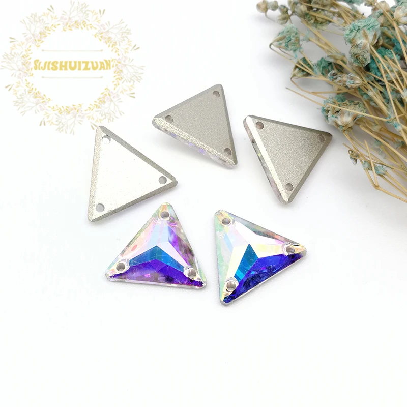 

Crystal AB High-grade T-riangle Glass Crystal sew on rhinestones with Three holes Diy wedding dress accessories Free shipping