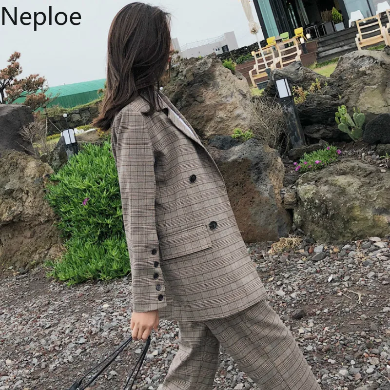 Женский двубортный Блейзер nesloe клетчатый блейзер с длинным рукавом и высокой
