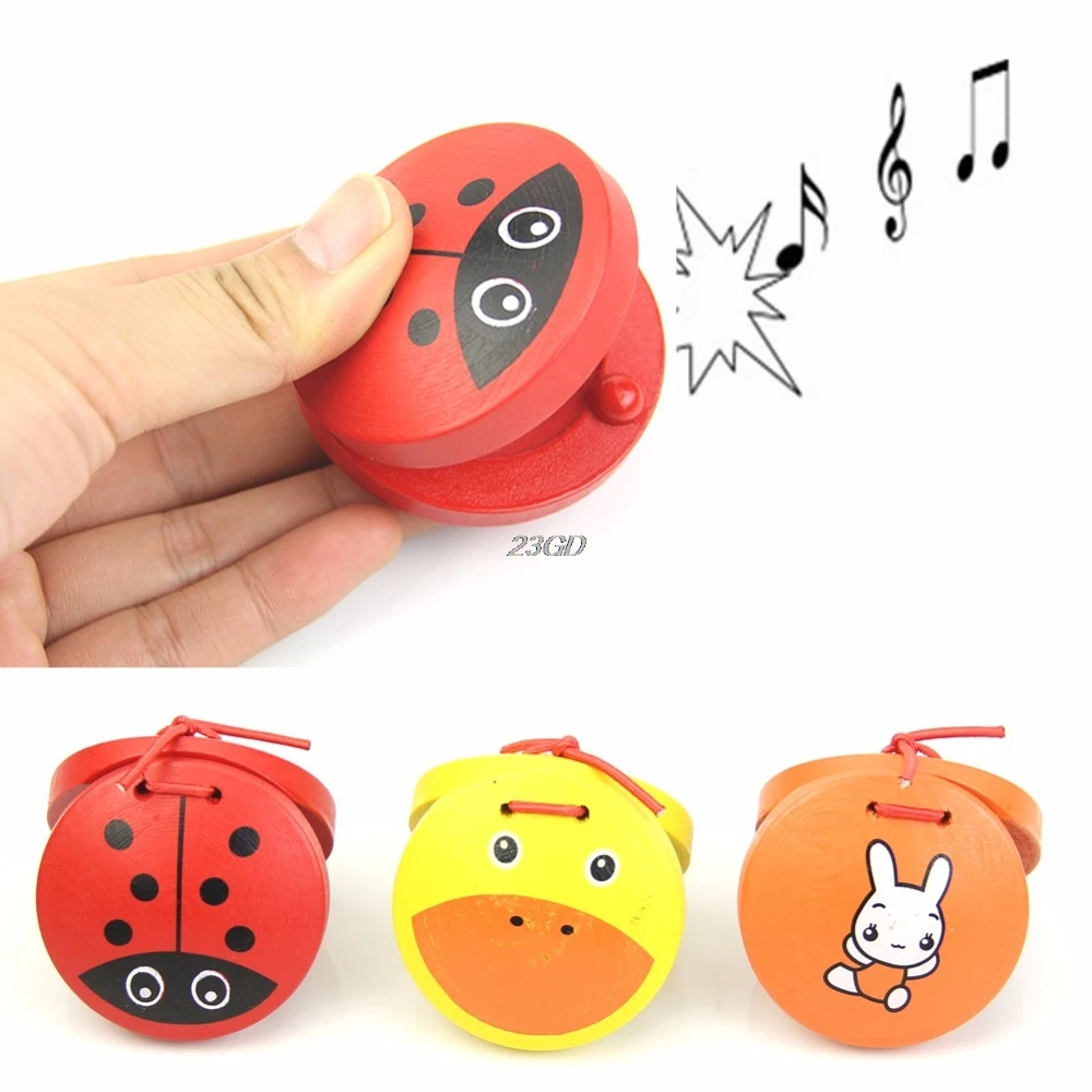

Kid Children Cartoon Wooden Castanet Toy Musical Percussion Instrument Gift