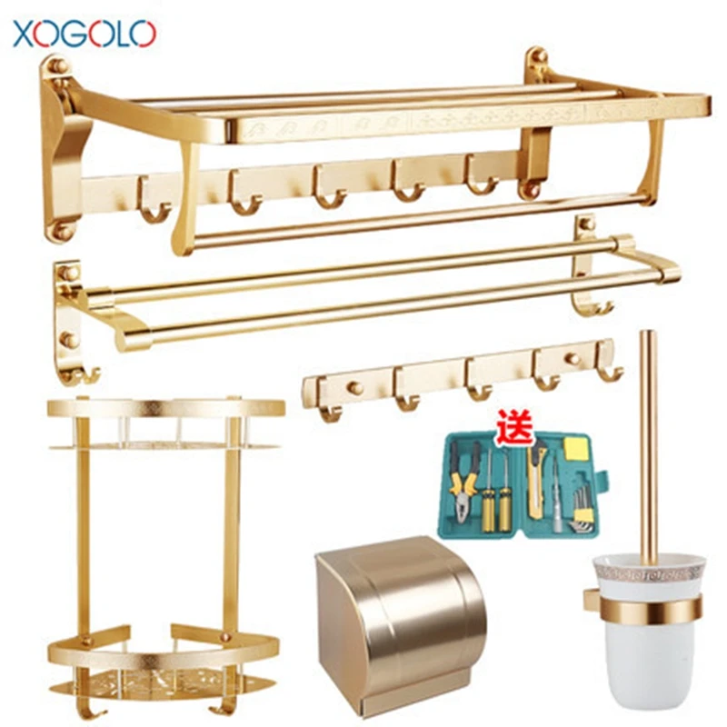 

Xogolo Space Aluminum Gold Color Wall Mounted Bath Hardware Sets Paper Towel Holder Bathroom Shelf Rack Accessories