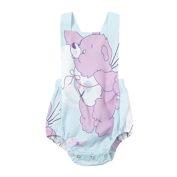 

Summer baby girl romper cartoon bear cubs backless straps triangle climbing clothes baby jumpsuit