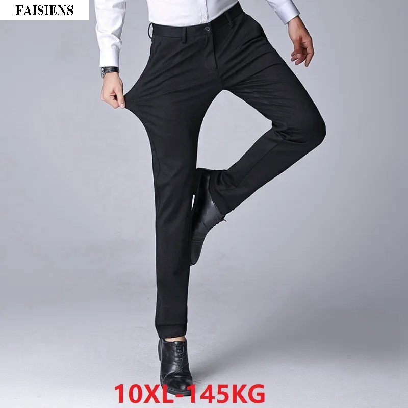 Эластичные мужские костюмные брюки флисовые толстые большие размеры 9XL 10XL 50 52 теплые брюки синие офисные зимние широкие прямые брюки