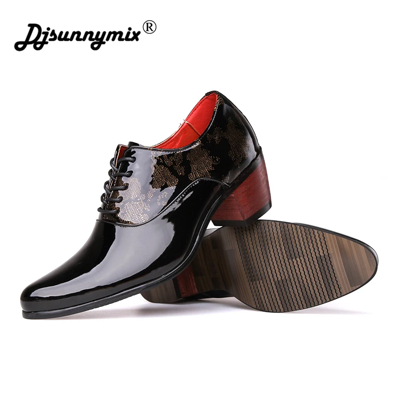 

DJSUNNYMI New Men's Formal Shoe pointed Toe highted Heel 6cm Bright Red Color High Quality Shoes Prom Banquet Men wedding shoes
