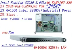 1U сервер брандмауэр маршрутизатор 6*1000 м INTEL 82583 В Gigabit с 2 * SFP G2030 3,0 ГГц Mikrotik PFSense ROS 4 г Оперативная память 16 г SSD