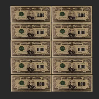 

10pcs/lot 24K Gold Banknote USA 10000 Dollar Gold Foil Banknote for Business Gifts and Money Collection 1918