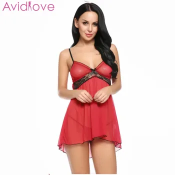 

Avidlove Women Sexy Nightwear V-Neck Lace Hot Erotic Sexy Lingerie Polyester Summer Sleep Dress Backless Babydoll Nightdress