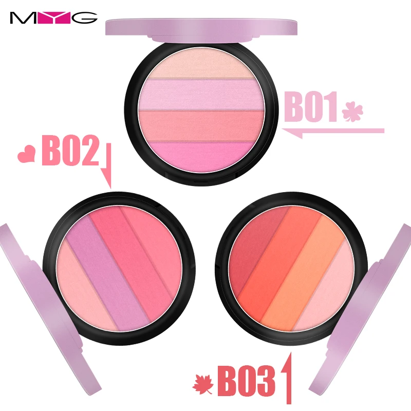 

MYG 4 COLORS Makeup Blush Cosmetic Natural Baked Blusher Powder Palette Charming Cheek Color Make Up Face Blush