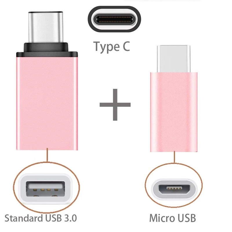2 в 1 Otg type-c к Micro Usb к Usb C адаптер для huawei P20 Pro Lite samsung Galaxy S8 S9 Plus Xiaomi Mi8 type C разъемы - Цвет: Rose Gold