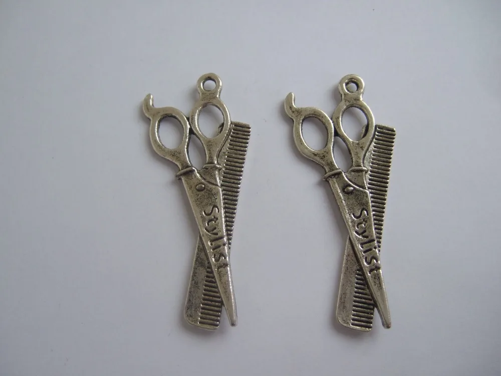 10pcs Antique Silver Scissor Comb Charm Pendant For Necklace Cloth