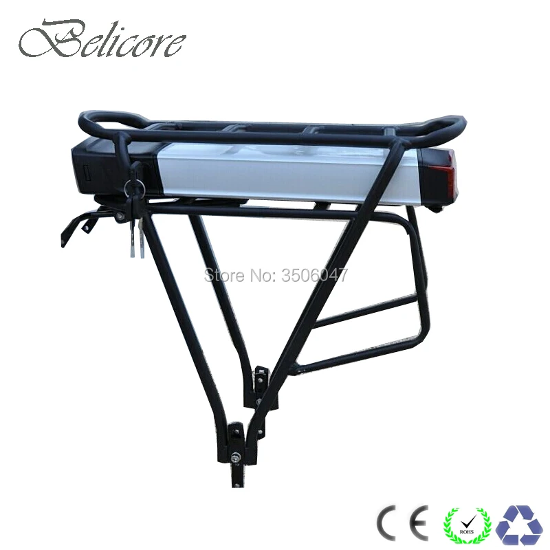 Perfect EU US AU no tax E bike battery pack rear rack 36V 10ah 12Ah 250W li-ion battery with 2a charger and luggage rack 5