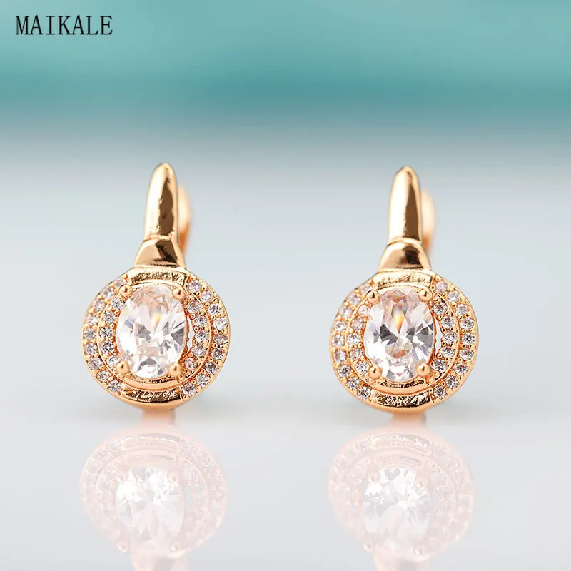 

MAIKALE Fashion Small Stud Earrings for Women Cubic Zirconia Round Zircon Earring Geometric Clip on Earing Korean Jewelry