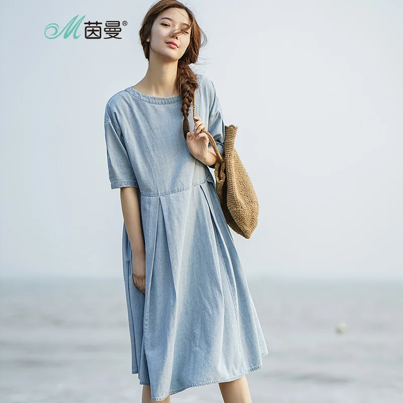 

INMAN Women'S Summer New Florals Boat-Neck Loose Short Sleeve Dress Medium-Long