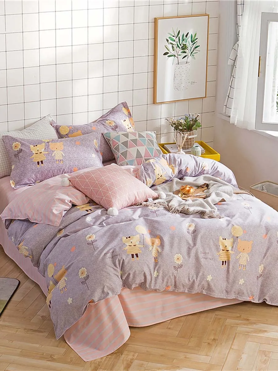 

4Pcs/3Pcs Bed Linen Set Cartoon Pattern All Match Adorable Comfortable Beddings