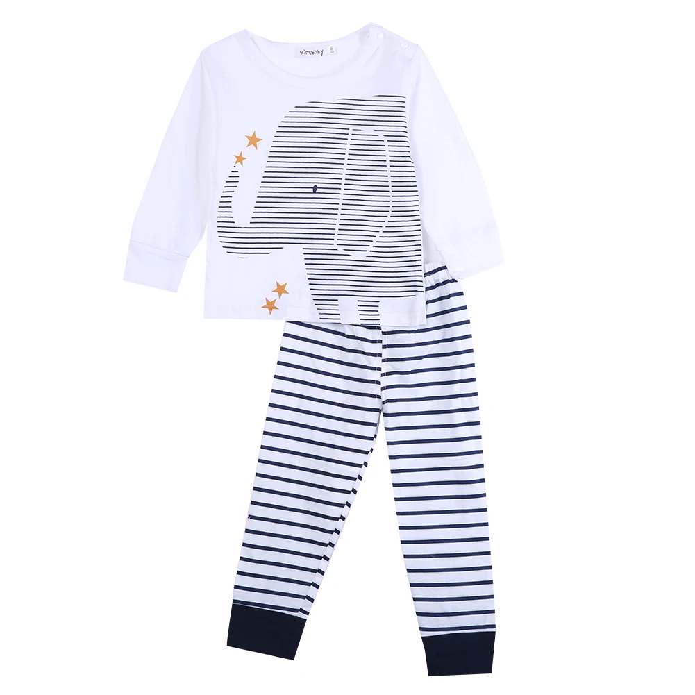 

New Elephant Toddler Long Sleeve Tops T-Shirt+Striped Pants Set Baby Boys Geometric Elephant Clothes Outfits Sets
