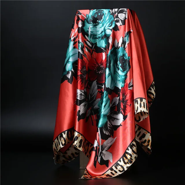 Шелковый шарф для женщин с леопардовым принтом платок 90 см квадратный платок роскошный бренд атласные шарфы Бандана для головы хиджаб шарфы для женщин - Цвет: Серый