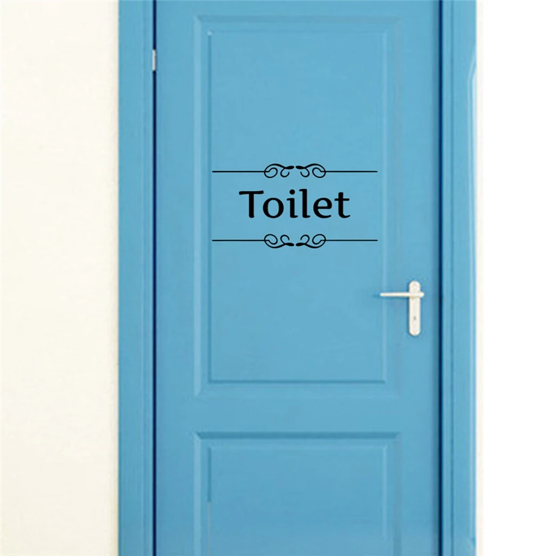 Toilet Door Sign Vinyl Black Quotes Wall Decals For Bathroom Hotel
